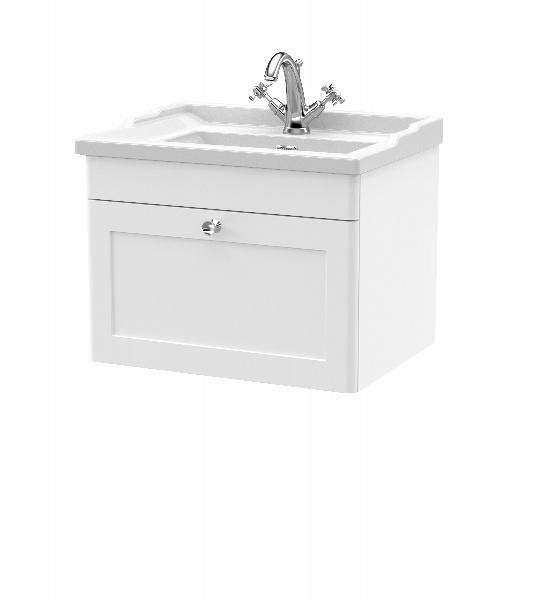 600mm Wall Hung 1 Drawer Vanity & Basin 1TH