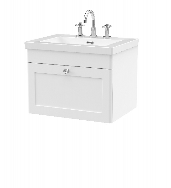 600mm Wall Hung 1-Drawer Vanity with Basin - 3 Tap Hole