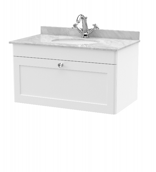 800mm Wall Hung 1 Drawer Vanity & Marble Top 1TH