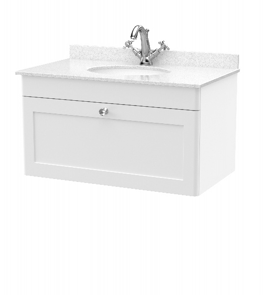 800mm Wall Hung 1 Drawer Vanity & Marble Top 1TH