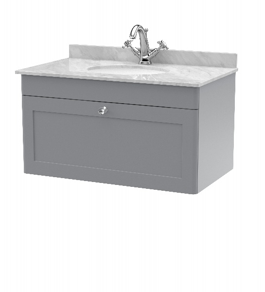 800mm Wall Hung 1 Drawer Vanity & Marble Top 1TH