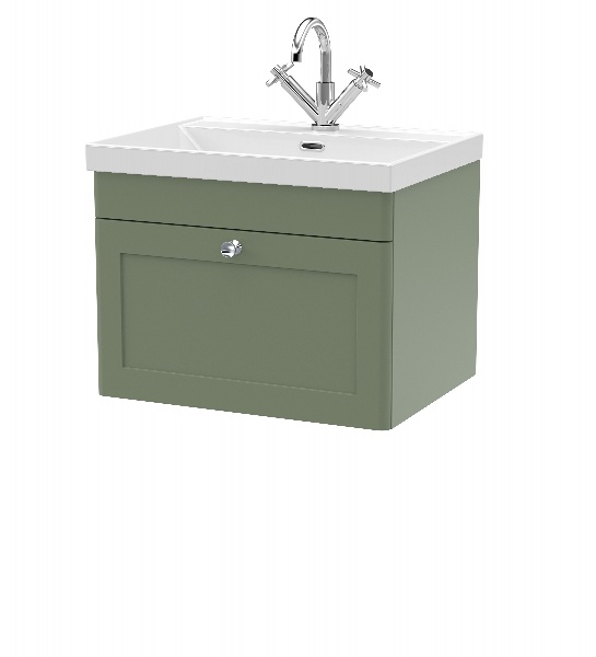 600mm Wall Hung 1-Drawer Vanity with Basin - 1 Tap Hole