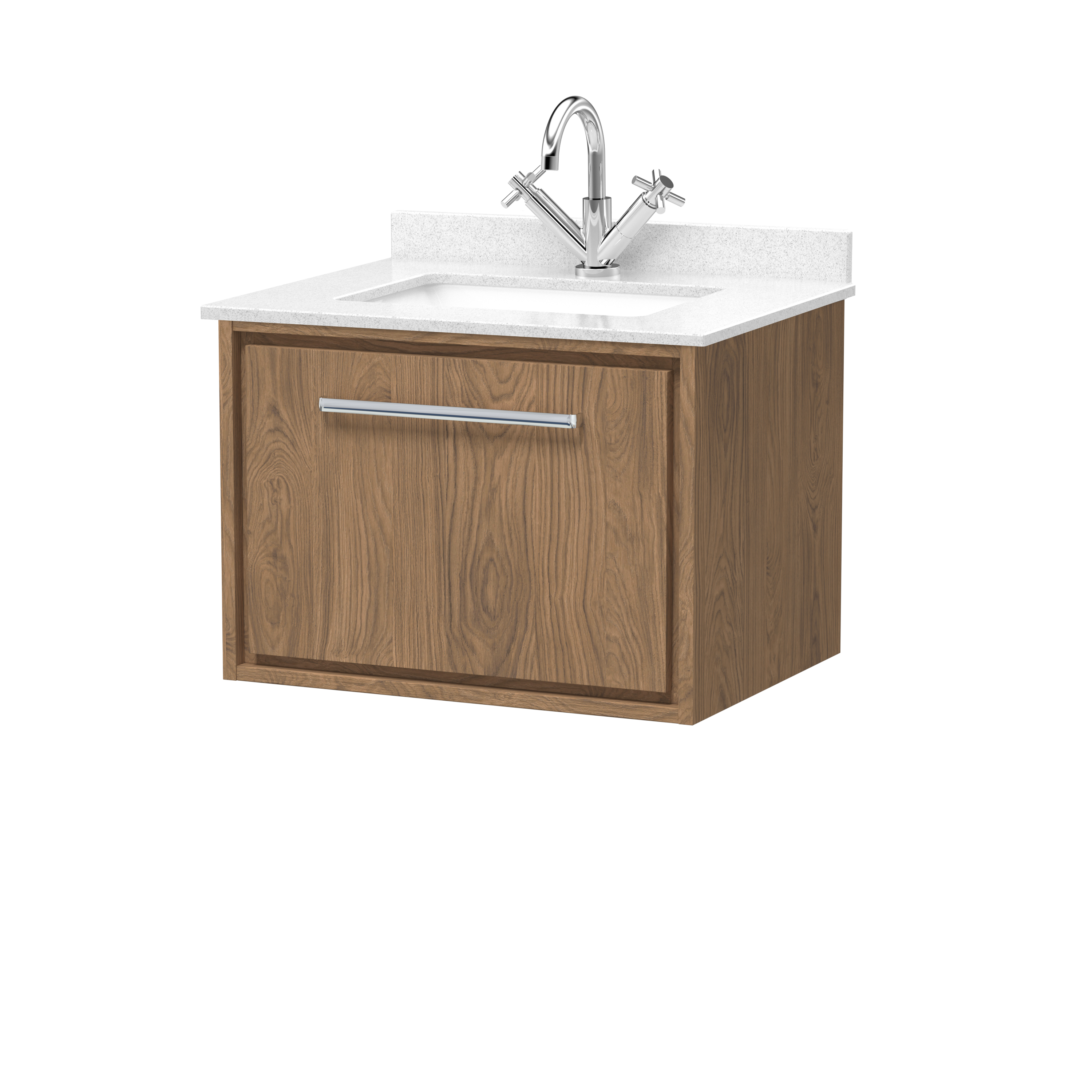 600mm Wall Hung Single Drawer Vanity with Marble Worktop Basin