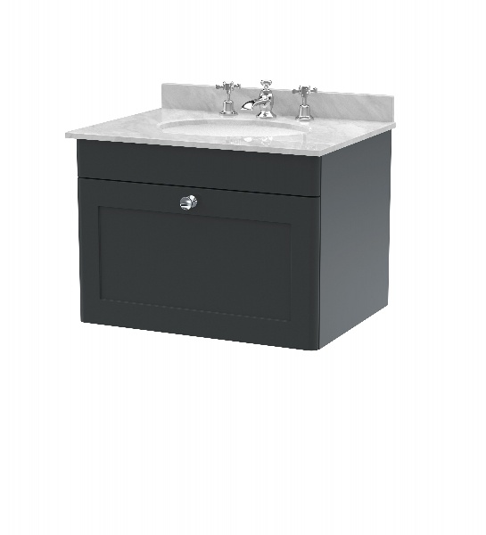 600mm Wall Hung 1 Drawer Vanity & Marble Top 3TH