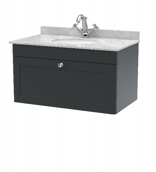 800mm Wall Hung 1 Drawer Vanity & Marble Top 1TH