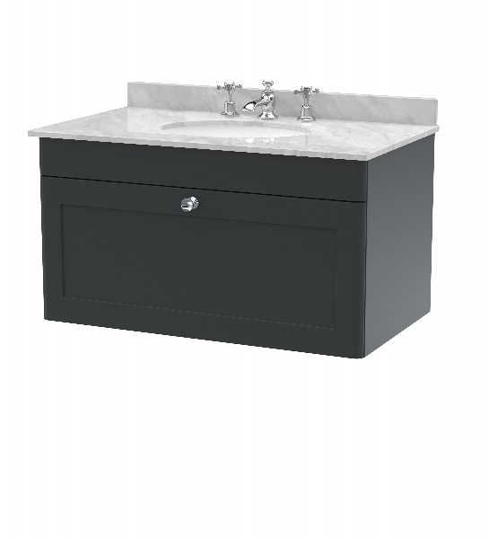 800mm Wall Hung 1 Drawer Vanity & Marble Top 3TH