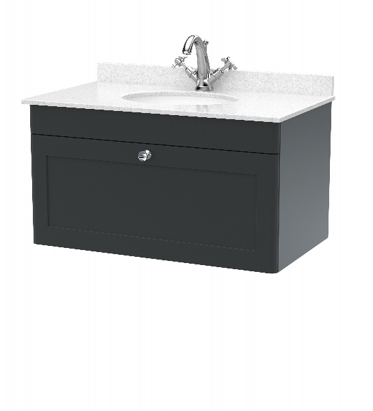 800mm Wall Hung 1 Drawer Vanity & Marble Top 1TH