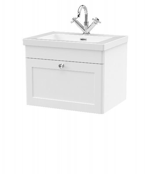 600mm Wall Hung 1-Drawer Vanity with Basin - 1 Tap Hole