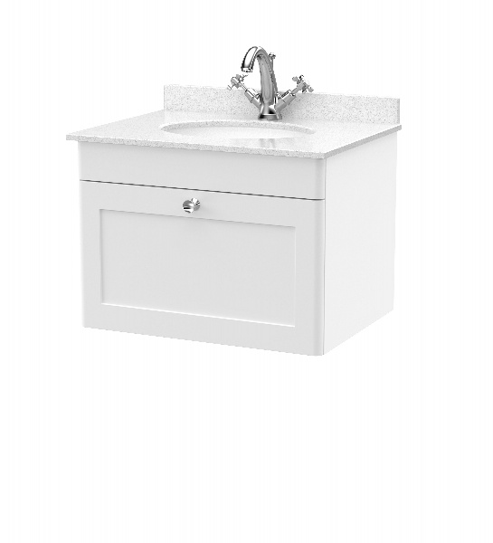 600mm Wall Hung 1 Drawer Vanity & Marble Top 1TH