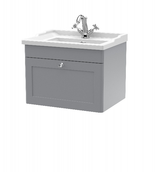 600mm Wall Hung 1 Drawer Vanity & Basin 1TH