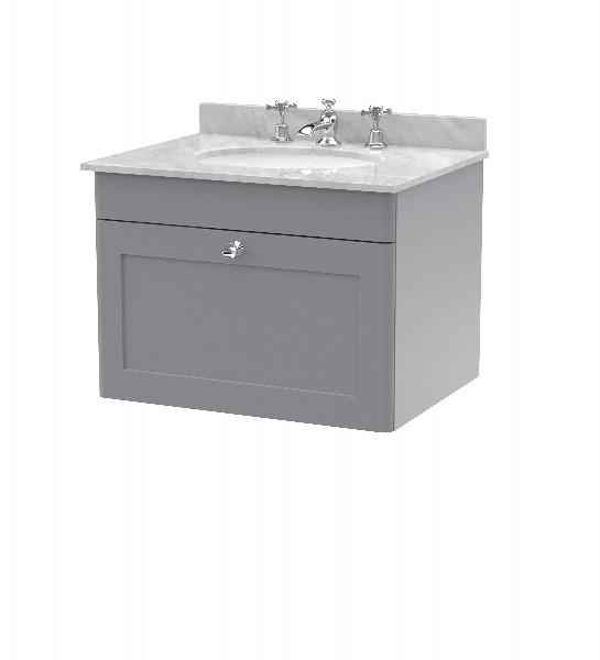 600mm Wall Hung 1 Drawer Vanity & Marble Top 3TH