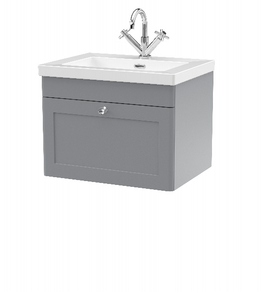 600mm Wall Hung 1-Drawer Vanity with Basin - 1 Tap Hole