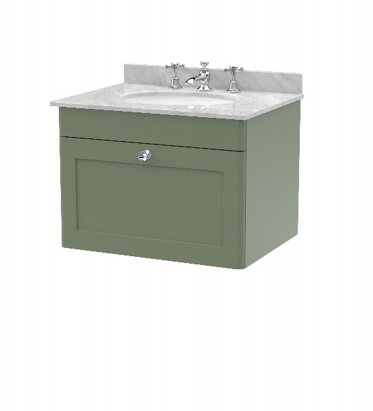 600mm Wall Hung 1 Drawer Vanity & Marble Top 3TH