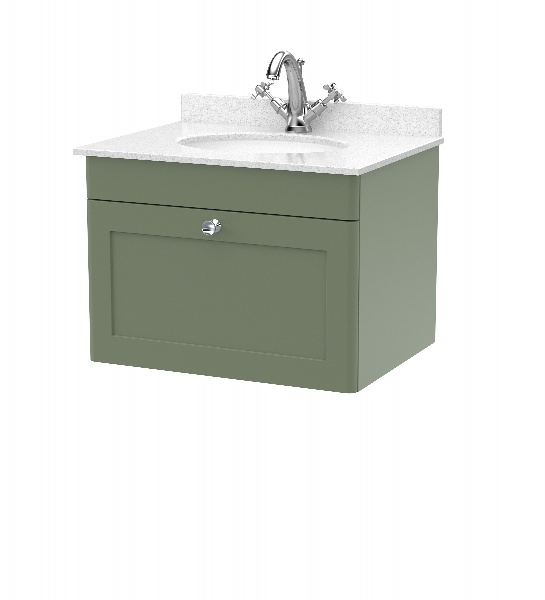 600mm Wall Hung 1 Drawer Vanity & Marble Top 1TH