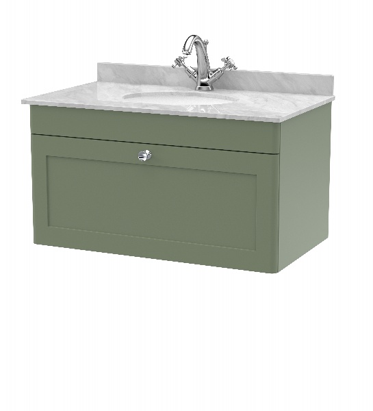 800mm Wall Hung 1 Drawer Vanity & Marble Top 1TH