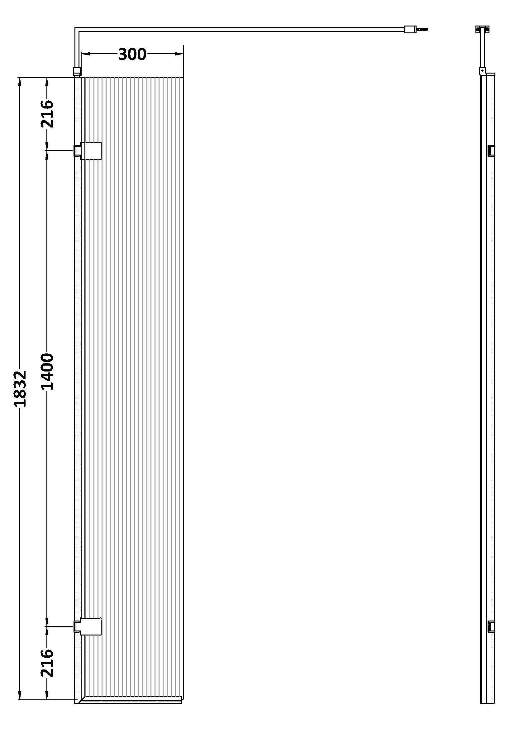 300mm Fluted Hinged Screen with Support Bar