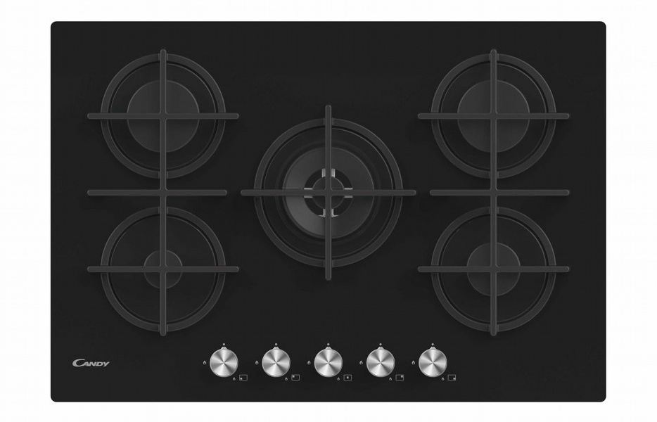 Candy CVG74WPB 75cm Gas Hob - Black Glass