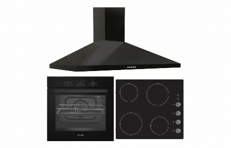 Prima Oven  Ceramic Hob & Chimney Hood Pack - Black