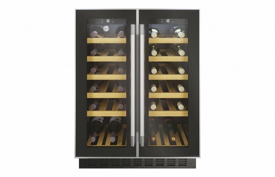 Hoover H500 HWCB 60D UK/N 60cm 2-Door Wine Cooler - Black Glass & St/Steel