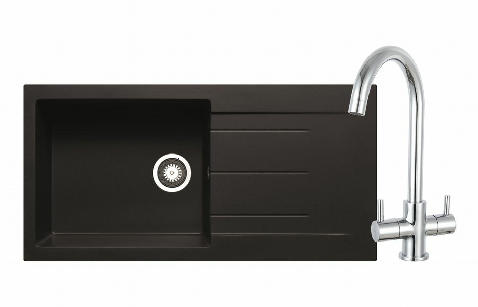 Prima+ Granite 1B Inset Sink & Staten Tap Pack - Black