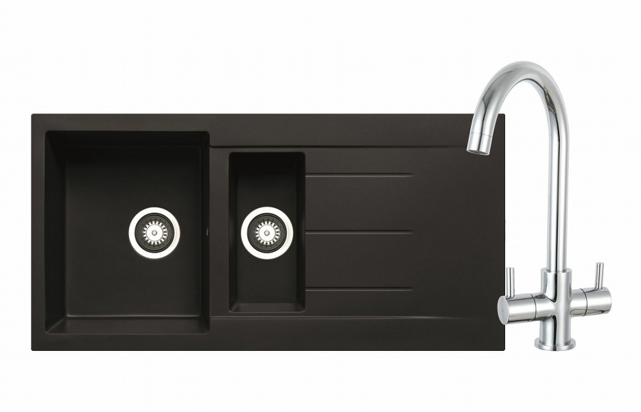 Prima+ Granite 1.5B Inset Sink & Staten Tap Pack - Black