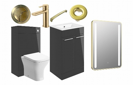 Sabanto 510mm F/S Furniture Pack - Anthracite Gloss w/Brushed Brass Finishes