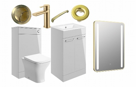 Sabanto 510mm F/S Furniture Pack - Grey Gloss w/Brushed Brass Finishes