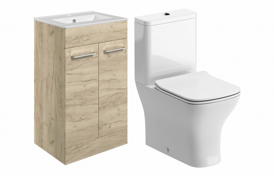 Sabanto 510mm Floor Standing Unit & Close Coupled WC Pack - Oak