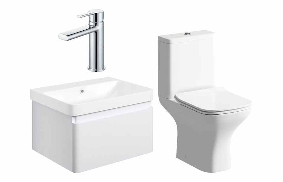 Sky 600mm Basin Unit & Close Coupled WC Pack - Matt White w/Chrome Finishes