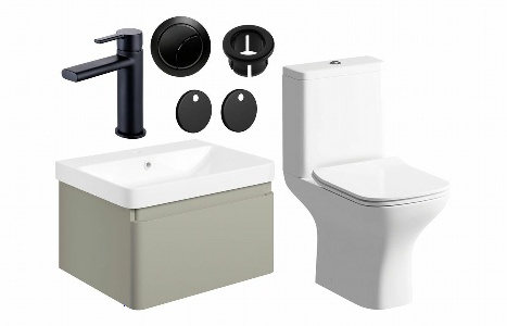 Sky 600mm Basin Unit & Close Coupled WC Pack - Matt Latte w/Black Finishes