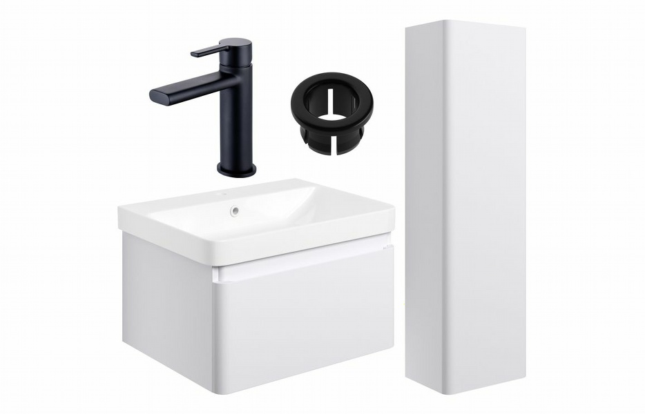 Sky 600mm Basin Unit & Tall Unit Pack - Matt White w/Black Finishes