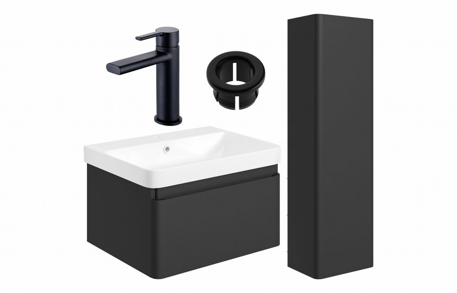 Sky 600mm Basin Unit & Tall Unit Pack - Matt Black w/Black Finishes