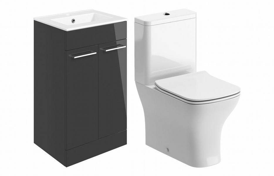 Sabanto 510mm Floor Standing Unit & Close Coupled WC Pack - Anthracite Gloss