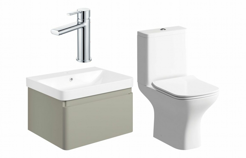 Sky 600mm Basin Unit & Close Coupled WC Pack - Matt Latte w/Chrome Finishes