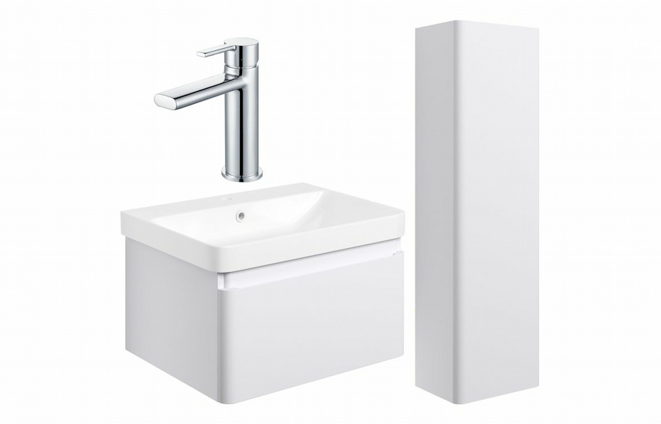 Sky 600mm Basin Unit & Tall Unit Pack - Matt White w/Chrome Finishes