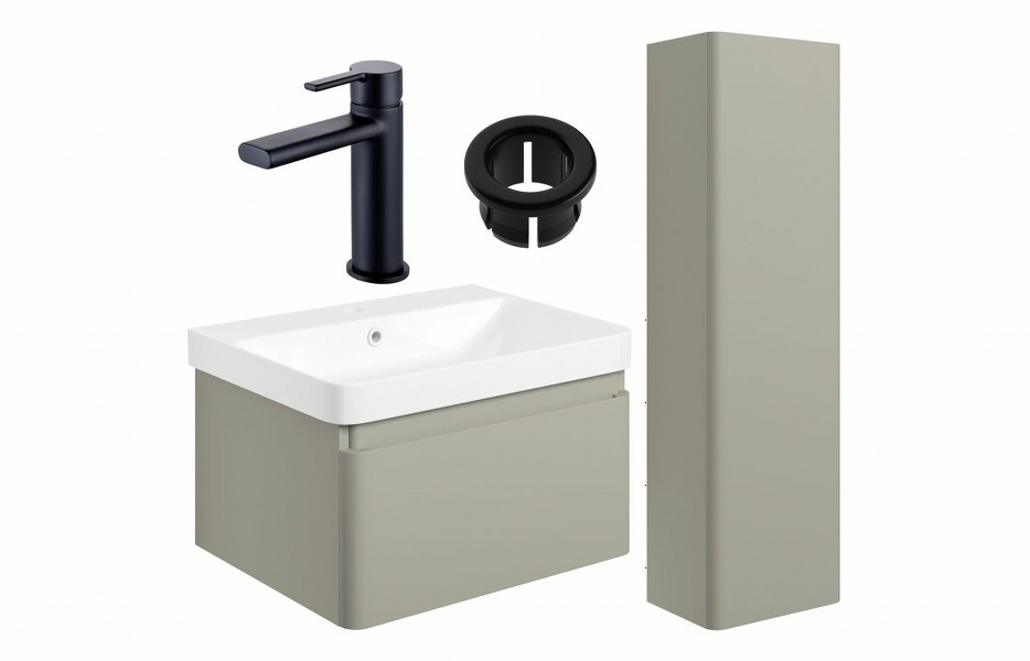 Sky 600mm Basin Unit & Tall Unit Pack - Matt Latte w/Black Finishes