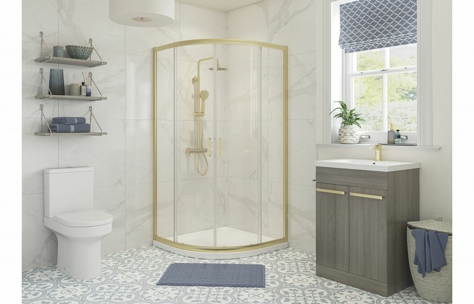 Iconic 900mm 2 Door Quadrant - Brushed Brass