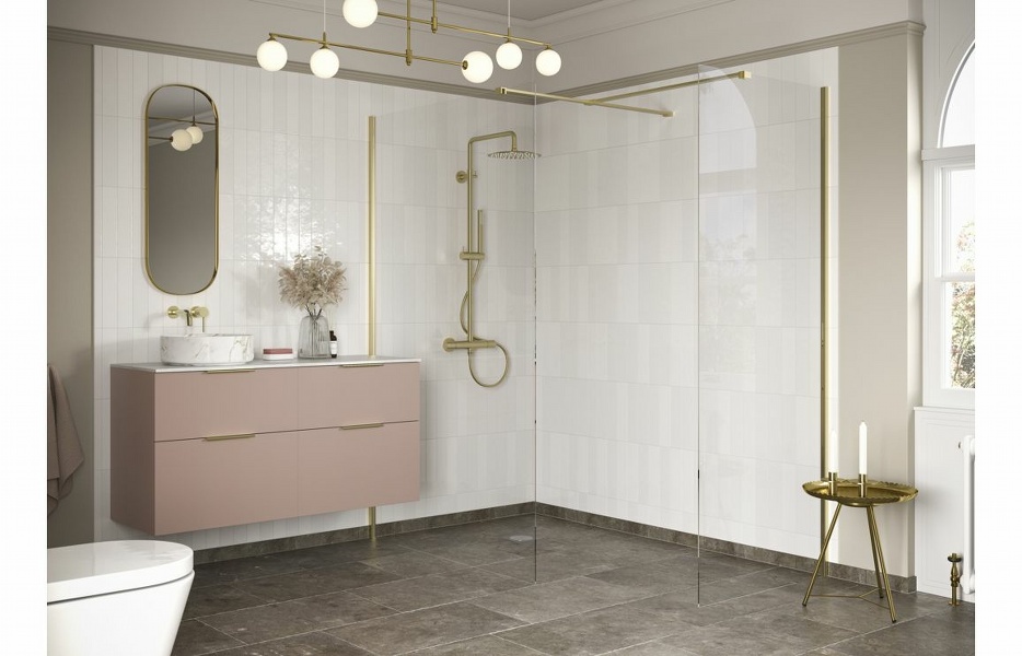 Flecx 900mm Wetroom Side Panel & Arm - Brushed Brass