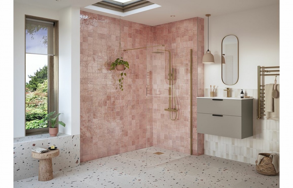 Flecx 700mm Wetroom Panel & Support Bar - Brushed Bronze