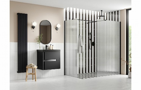 Flecx 900mm Fluted Wetroom Panel & Side Panel Arm - Black