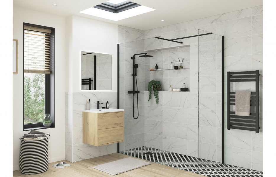 Flecx 900mm Wetroom Side Panel & Arm - Black