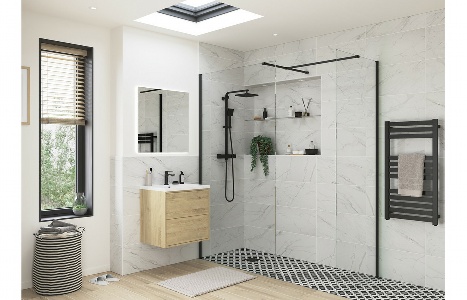 Flecx 900mm Wetroom Side Panel & Arm - Black