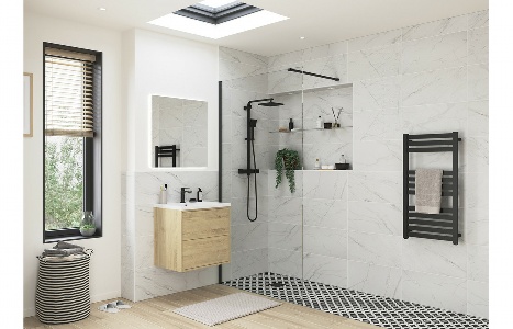 Flecx 1400mm Wetroom Panel & Support Bar - Black