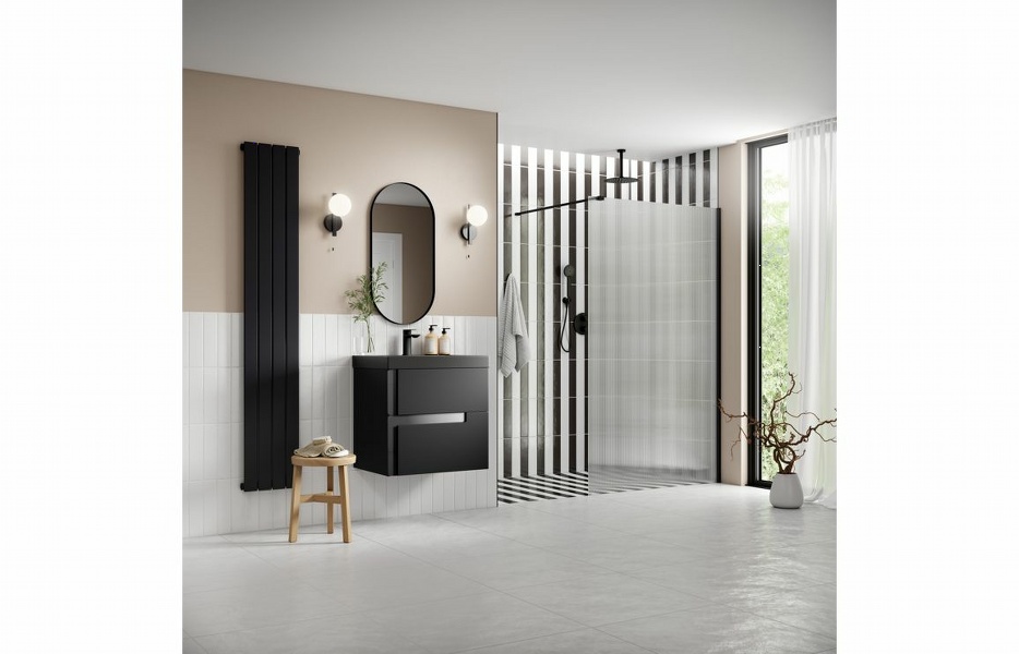 Flecx 1200mm Fluted Wetroom Panel & Support Bar - Black