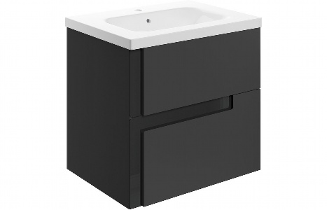 Contra 615mm Wall Hung 2 Drawer Basin Unit & White Basin - Matt Black & Glass