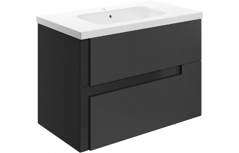 Contra 815mm Wall Hung 2 Drawer Basin Unit & White Basin - Matt Black & Glass