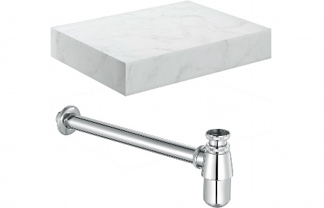 Nature 600mm Wall Hung White Marble Basin Shelf & Chrome Bottle Trap