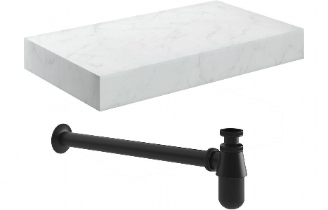 Nature 800mm Wall Hung White Marble Basin Shelf & Black Bottle Trap