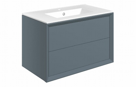 Plush 815mm Wall Hung 2 Drawer Basin Unit & Basin - Matt Storm Blue