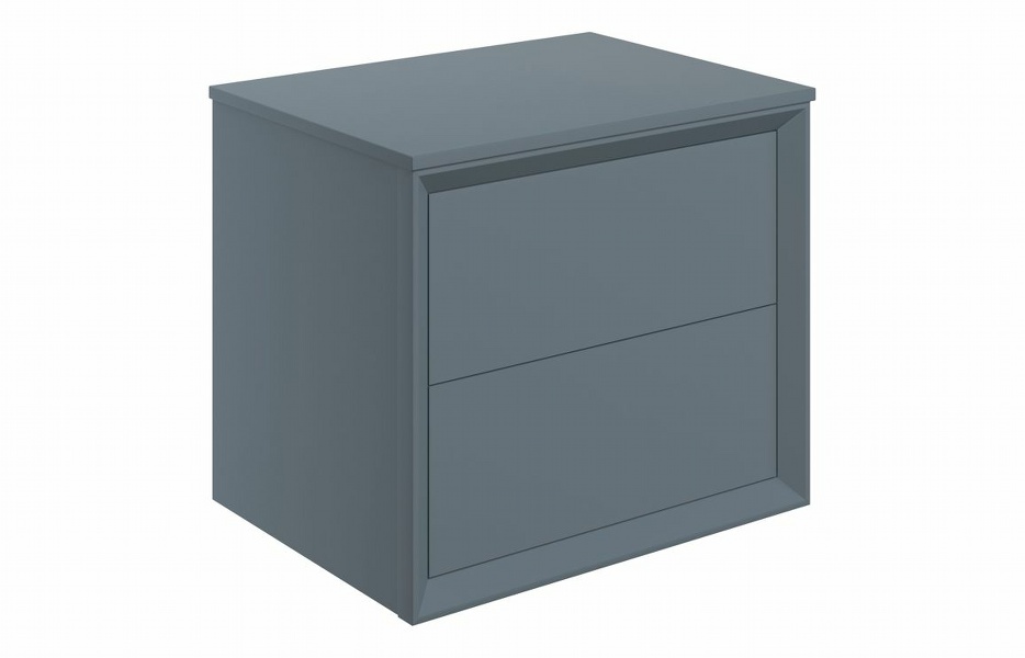 Plush 600mm Wall Hung 2 Drawer Basin Unit & Top - Matt Storm Blue